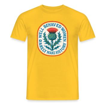 Thistle Patch: Geschichte der rebellischen Frauen - Männer T-Shirt - Gelb - Vorne - AI Model Male 178 dark (178cm)