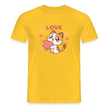 Kawaii-Katze trägt Liebesherz - Männer T-Shirt - Gelb - Vorne - AI Model Male 178 dark (178cm)