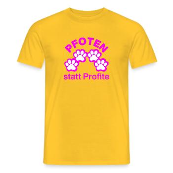 PAWS INSTEAD OF PROFITS, SAVE ANIMALS! ANIMAL WELFARE - Men's T-Shirt - yellow - Front - AI Model Male 178 dark (178cm)