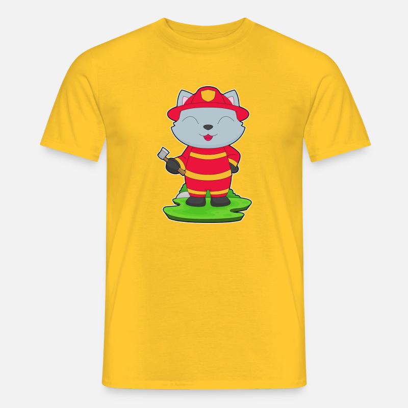Cat Firefighter Axe Fire Brigade - Men’s T-shirt - yellow