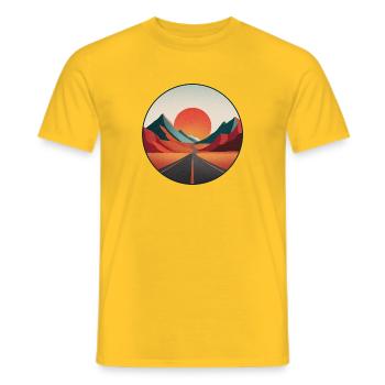 Vintage Travel Logo - Adventurers - Retro Landscape - Men's T-Shirt - yellow - Front - AI Model Male 178 dark (178cm)