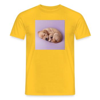 Schlafender Welpe auf fliederfarbenem Hintergrund - Männer T-Shirt - Gelb - Vorne - AI Model Male 178 dark (178cm)