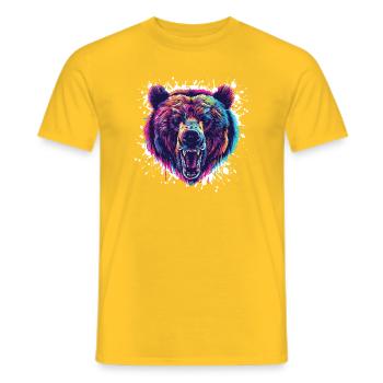 Colorful Bear Head Neon Splatter - Men's T-Shirt - yellow - Front - AI Model Male 178 dark (178cm)
