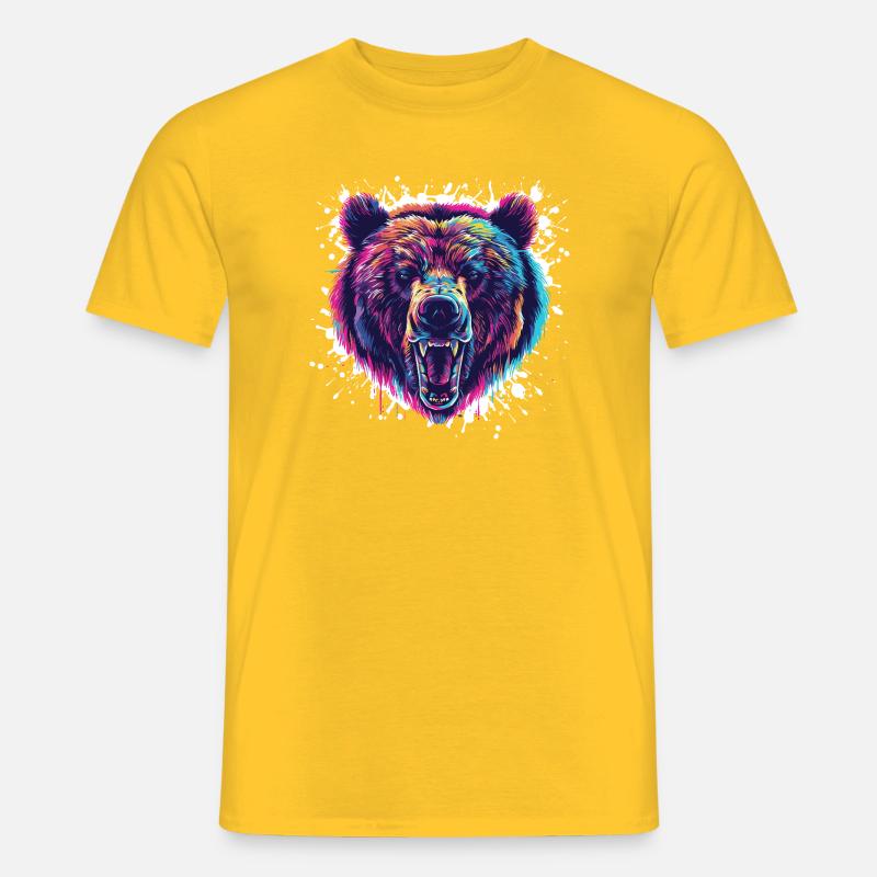 Bunter Bärenkopf Neon Splatter - Männer T-Shirt - Gelb