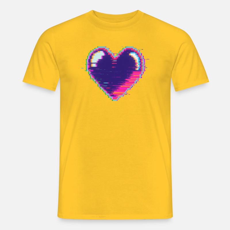 Glitchherz Neon Pixel Liebe Nerd - Männer T-Shirt - Gelb