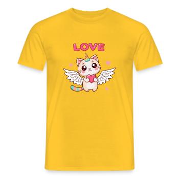 Winged Unicorn Cat and Enchanted Heart - Men's T-Shirt - yellow - Front - AI Model Male 178 dark (178cm)