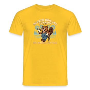 Beaver Drilling Co can drill any hole. Dirt - Men's T-Shirt - yellow - Front - AI Model Male 178 dark (178cm)