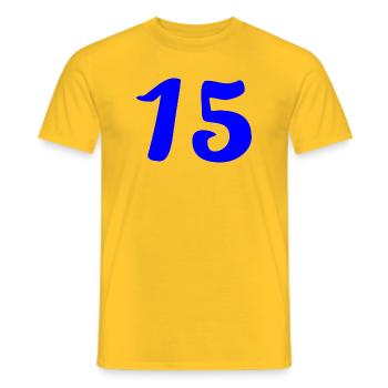 15. 15 ANS. 15e ANNIVERSAIRE. ANNIVERSAIRE 15 ANS. - T-shirt homme - jaune - Devant - AI Model Male 178 dark (178cm)