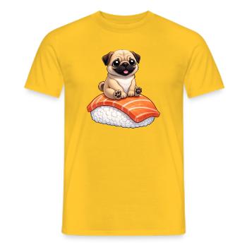 Süßer Mops mit Sushi Japanisches Essen - Männer T-Shirt - Gelb - Vorne - AI Model Male 178 dark (178cm)