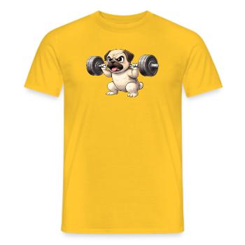 Pug Workout Bodybuilding Dog Fan Fitness Strong - Men's T-Shirt - yellow - Front - AI Model Male 178 dark (178cm)