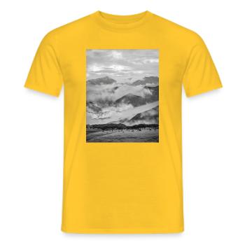 Mountains in Black and White Fog - Men's T-Shirt - yellow - Front - AI Model Male 178 dark (178cm)
