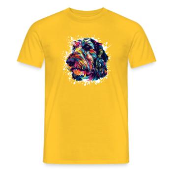 Colorful Dog Portrait with Paint Splashes - Men's T-Shirt - yellow - Front - AI Model Male 178 dark (178cm)