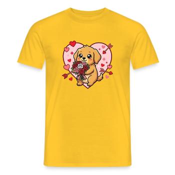 Kawaii Dog with Roses Valentine Heart - Men's T-Shirt - yellow - Front - AI Model Male 178 dark (178cm)