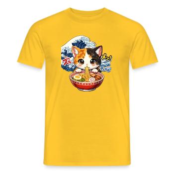 Kawaii Cats Ramen Nouilles Japon Ukiyo-E Rétro - T-shirt homme - jaune - Devant - AI Model Male 178 dark (178cm)