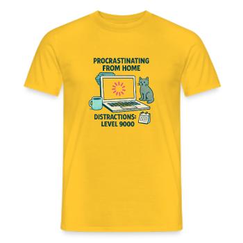 Humor, Prokrastination, Telearbeit, Chat und Kaffee - Männer T-Shirt - Gelb - Vorne - AI Model Male 178 dark (178cm)