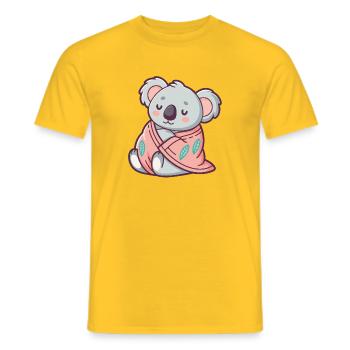 Kuscheliger Koala, eingehüllt in eine rosa Decke, eingewickelt - Männer T-Shirt - Gelb - Vorne - AI Model Male 178 dark (178cm)
