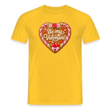Lebkuchenherz Be my Valentine  - Männer T-Shirt - Gelb - Vorne - AI Model Male 178 dark (178cm)