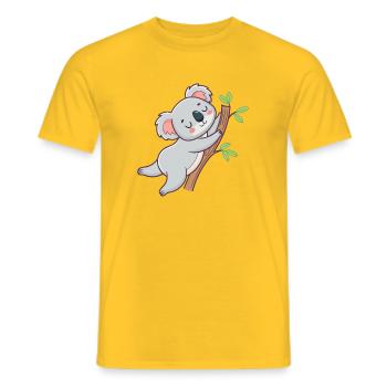 Cuddly koala on pastel branch - Men's T-Shirt - yellow - Front - AI Model Male 178 dark (178cm)