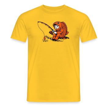 Boy in fish costume fishing - Men's T-Shirt - yellow - Front - AI Model Male 178 dark (178cm)