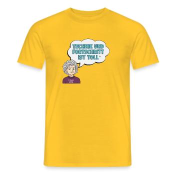Technikliebe mit Oma Comic - Männer T-Shirt - Gelb - Vorne - AI Model Male 178 dark (178cm)