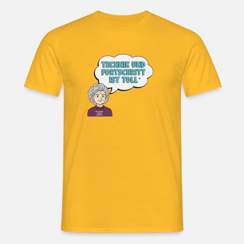 Technikliebe mit Oma Comic - Männer T-Shirt - Gelb