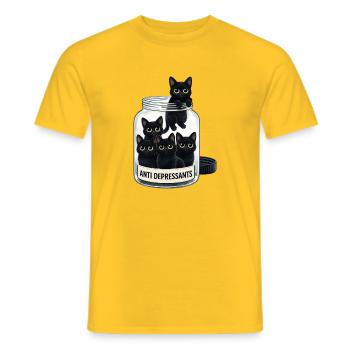 Anti Depressants Katzenhumor Design - Männer T-Shirt - Gelb - Vorne - AI Model Male 178 dark (178cm)