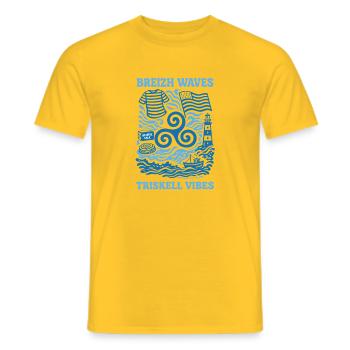 Bretagne Triskell Vagues Design Breton Marin - Men's T-Shirt - yellow - Front - AI Model Male 178 dark (178cm)