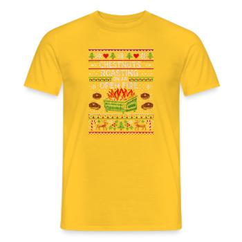 Roasting chestnuts on an open fire garbage can - Men's T-Shirt - yellow - Front - AI Model Male 178 dark (178cm)