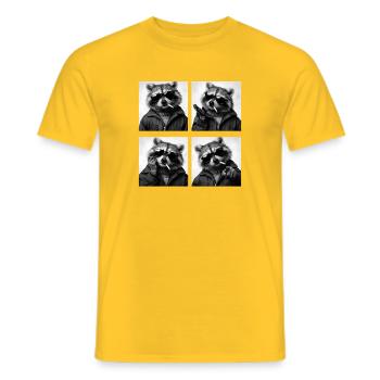 Raccoon Noir Quadruple: Sunglasses Cigarette - Men's T-Shirt - yellow - Front - AI Model Male 178 dark (178cm)