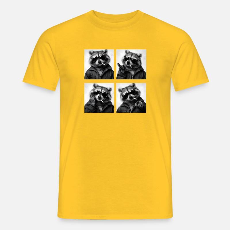 Waschbär Noir Vierfach: Sonnenbrille Zigarette - Männer T-Shirt - Gelb