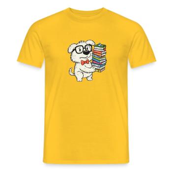 Bücherwurm und gestapelte Bücher - Männer T-Shirt - Gelb - Vorne - AI Model Male 178 dark (178cm)