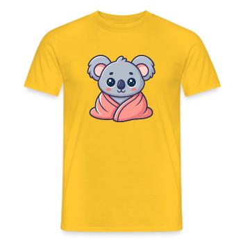 Kawaii Koala Wrapped in Pink Sheet - Men's T-Shirt - yellow - Front - AI Model Male 178 dark (178cm)