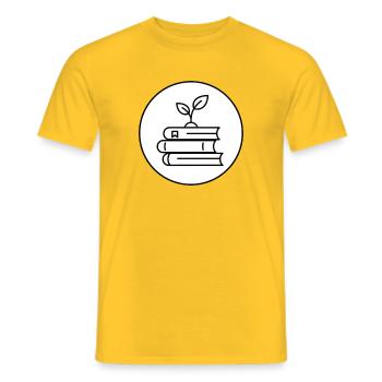 Pile de livres minimaliste avec lecture chaleureuse pour les plantes - T-shirt homme - jaune - Devant - AI Model Male 178 dark (178cm)