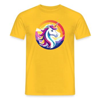 Rainbow Unicorn Colorful Unicorn Head Motif - Men's T-Shirt - yellow - Front - AI Model Male 178 dark (178cm)