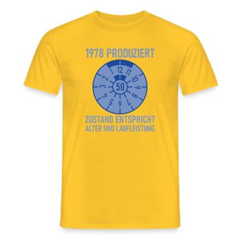 1978 Née 50e anniversaire Réglage de voitures - T-shirt homme - jaune - Devant - AI Model Male 178 dark (178cm)