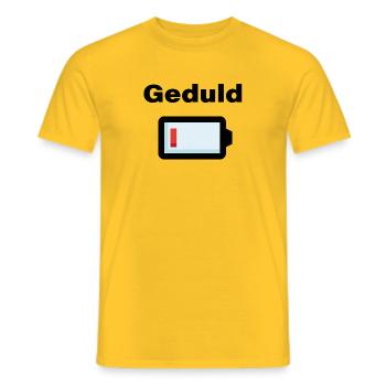 Patience Empty – Battery Symbol Funny Saying - Men's T-Shirt - yellow - Front - AI Model Male 178 dark (178cm)