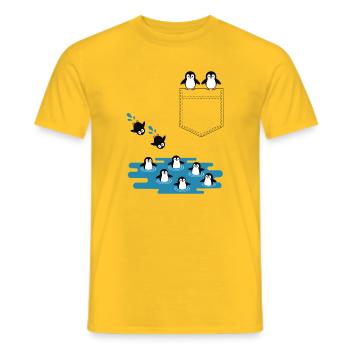 Penguin Jump Into The Water Pocket Design - Men's T-Shirt - yellow - Front - AI Model Male 178 dark (178cm)