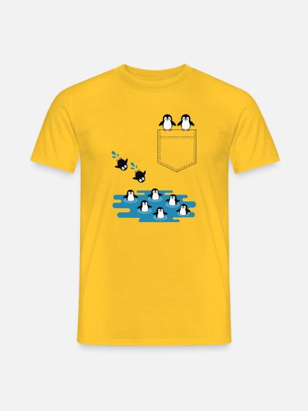 Pinguin Sprung ins Wasser Pocket Design - Männer T-Shirt - Gelb