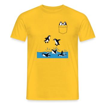 Penguin Jump Into The Water Pocket Design - Men's T-Shirt - yellow - Front - AI Model Male 178 dark (178cm)