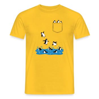Penguin Jump Into The Water Pocket Design - Men's T-Shirt - yellow - Front - AI Model Male 178 dark (178cm)