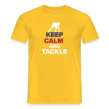 KEEP CALM AND TACKLE! FOOTBALL FAN US EVENT - Men's T-Shirt - yellow - Front - AI Model Male 178 dark (178cm)