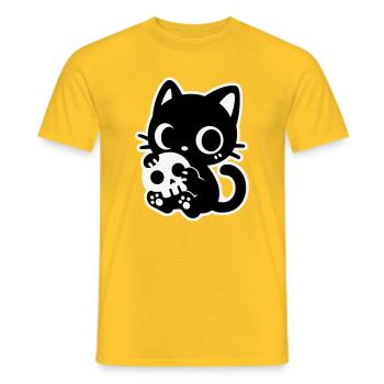 Cute Scary Cat with Skull | Kawaii Spooky Mot - Men's T-Shirt - yellow - Front - AI Model Male 178 dark (178cm)
