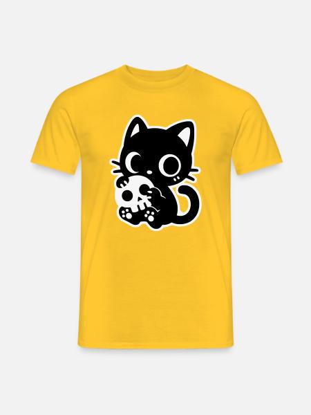 Cute Scary Cat with Skull | Kawaii Spooky Mot - Men's T-Shirt - yellow