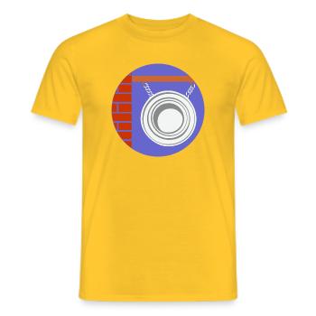 51169_Friseur Kreispendant vor Backsteinwand - Männer T-Shirt - Gelb - Vorne - AI Model Male 178 dark (178cm)