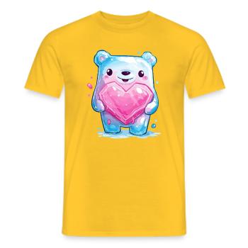 Kuschelbär mit Herzkristall - Männer T-Shirt - Gelb - Vorne - AI Model Male 178 dark (178cm)