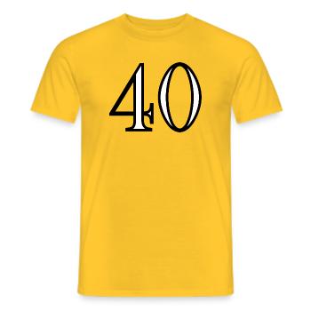 40. 40 YEARS. 40th ANNIVERSARY. 40 YEARS ANNIVERSARY. - Men's T-Shirt - yellow - Front - AI Model Male 178 dark (178cm)