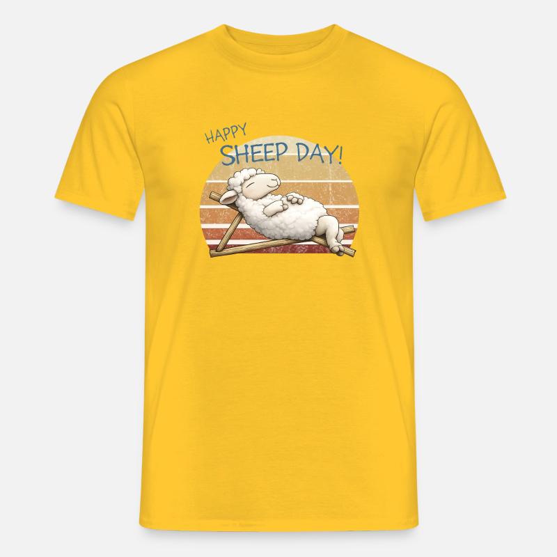 Happy Sheep Day Retro Sunset - Männer T-Shirt - Gelb