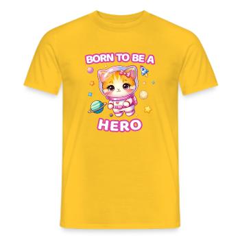 Geboren, um ein Held zu sein, Astronauten-Kätzchen – Weibchen - Männer T-Shirt - Gelb - Vorne - AI Model Male 178 dark (178cm)