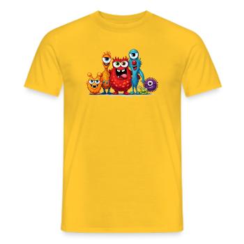 Bunte Monster Familie im Cartoon Stil  - Männer T-Shirt - Gelb - Vorne - AI Model Male 178 dark (178cm)