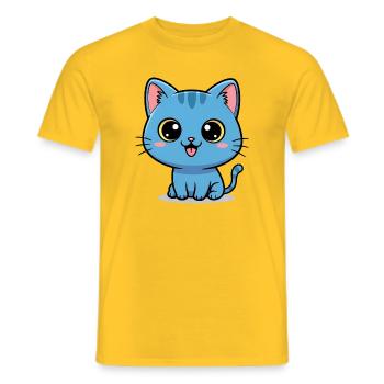 Cute Blue Cat - Kawaii Kitten Cartoon Design - Men's T-Shirt - yellow - Front - AI Model Male 178 dark (178cm)